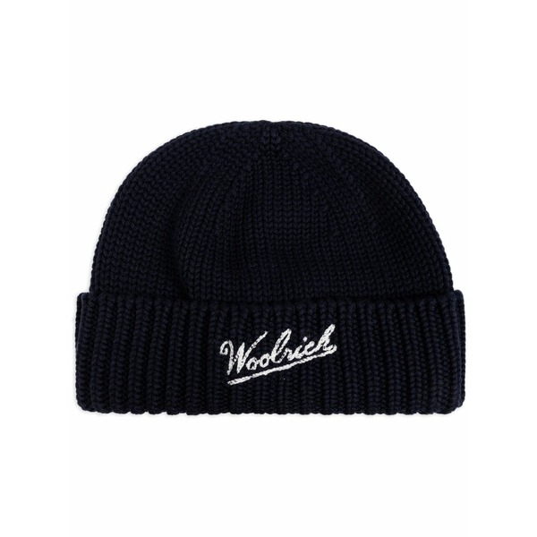 ウール リッチ メンズ 帽子 アクセサリー Logo-intarsia beanie Blue|asty