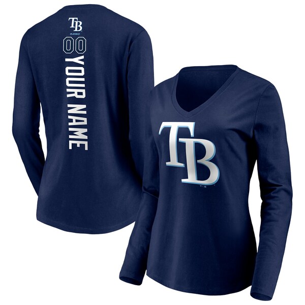 女の子向けプレゼント集結ファナティクス レディース Tシャツ Fanatics Long TShirt Sleeve Branded Bay トップス  Personalized Name VNeck Number Tampa Rays Playmaker Women's Navy レディースファッション 