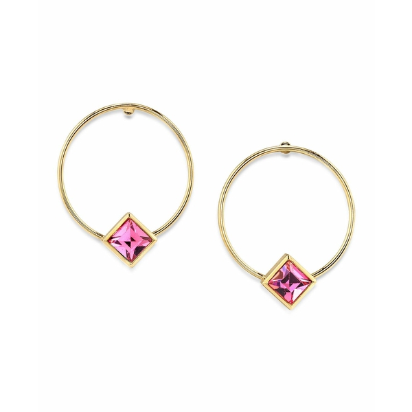 2028 レディース ピアス＆イヤリング アクセサリー 14K Gold Dipped Diamond Shape Crystal Hoop Stainless Steel Post Small Earrings Light Pink