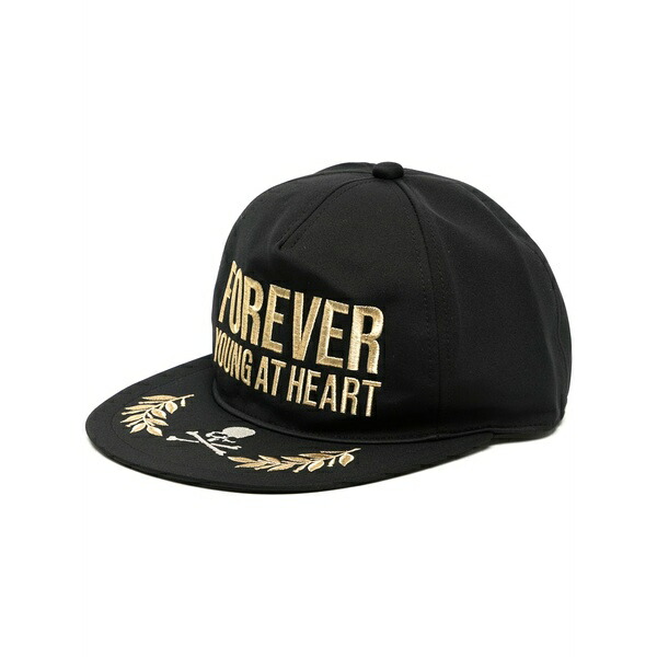 お師匠さん肝ったま・ジャパン メンズ かぶり笠 添え物 Slogan-embroidered cap  Black