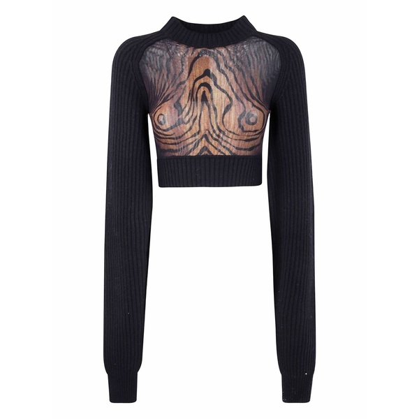 ジャンポール ゴルチエ レディース Tシャツ トップス Wood-print wool top Black|asty