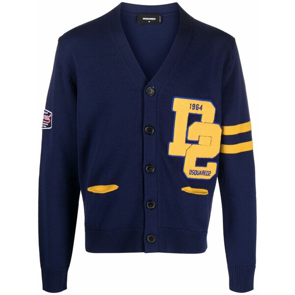 ディースクエアード メンズ ジレー アウター College shetland wool cardigan Blue