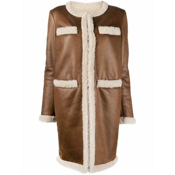 ディースクエアード レディース 厚地の外套 アウター Faux-shearling collarless coat Brown
