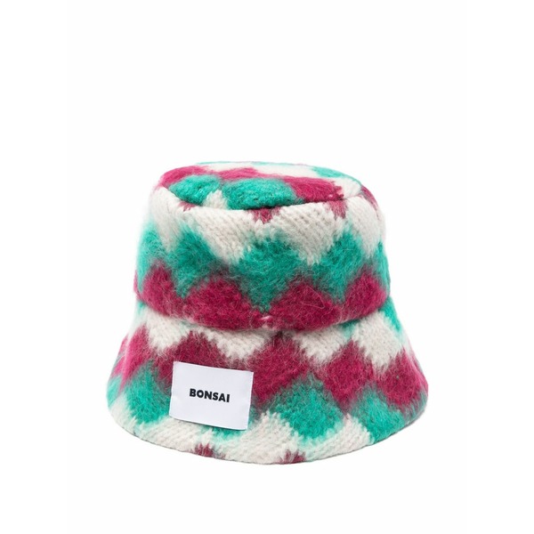 ボン犀 メンズ かぶり笠 付属品 Geometric-pattern bucket hat White