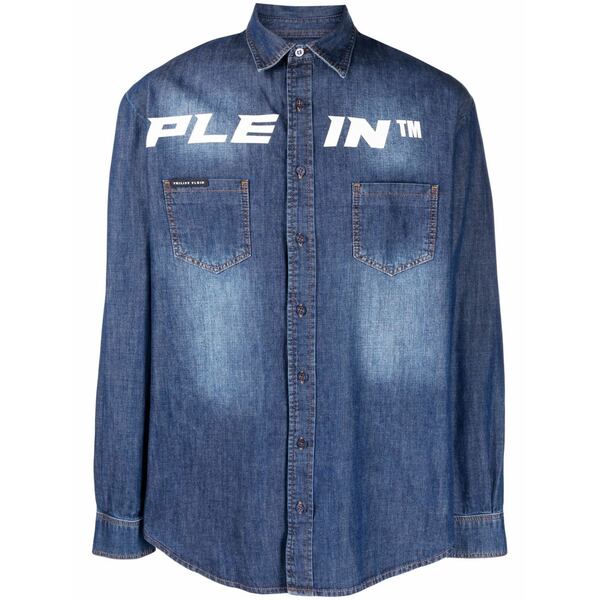 フィリップ飾り気の無い メンズ プルオーバー トップス Logo denim shirt  Blue