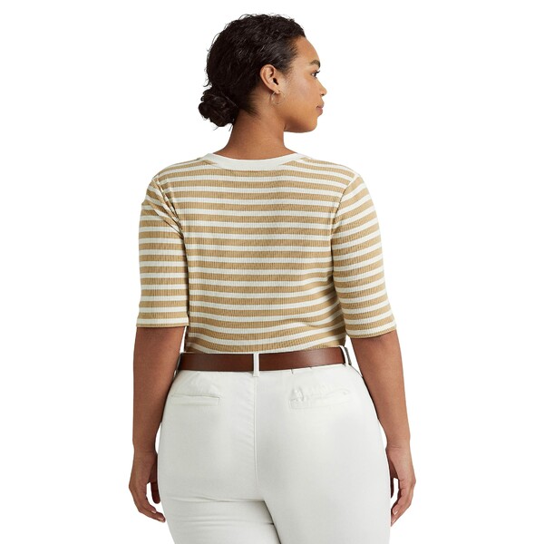 ラルフローレン レディース Birch Cotton-Blend Cream Henley Mascarpone Plus Size Striped  Tan Tee アウター ニットセーター 新品未使用正規品 ニットセーター