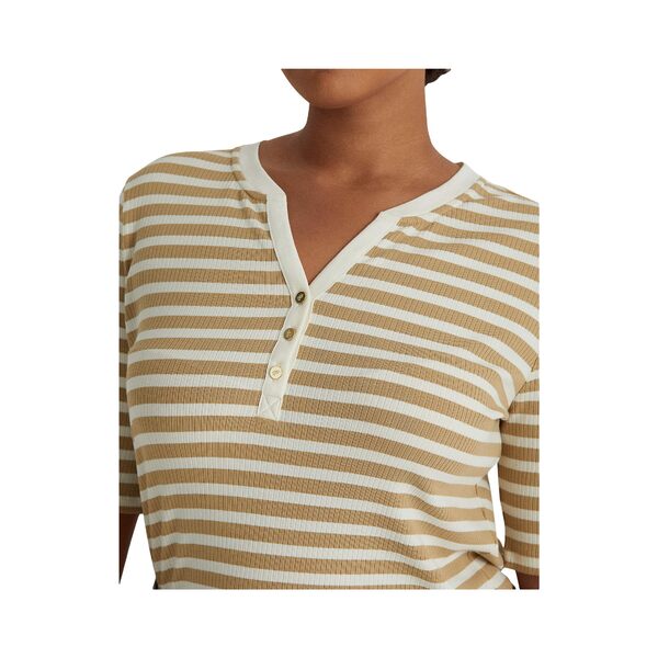 ラルフローレン レディース Birch Cotton-Blend Cream Henley Mascarpone Plus Size Striped  Tan Tee アウター ニットセーター 新品未使用正規品 ニットセーター