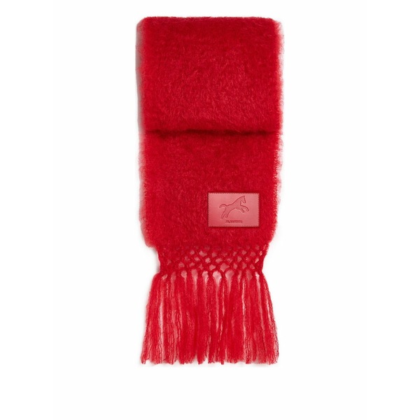 ジル・サンダー メンズ 消音装置・袈裟・えり巻き 添え物 Logo-patch fringed scarf Red