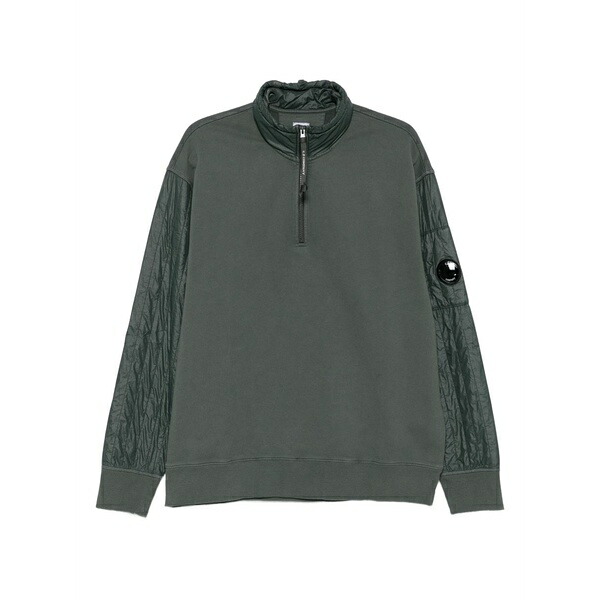 シーピーカンパニー メンズ パーカー・スウェットシャツ アウター Half-zip quilted sleeve sweatshirt Grey｜asty