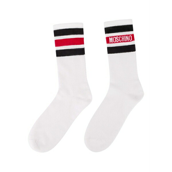 モスキーノ レディース ソックス アンダー御召しもの Logo-embroidery socks White