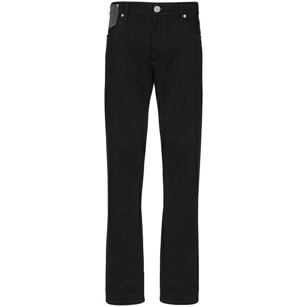 バルマン メンズ デニムパンツ ボトムス Crystal-embellished straight-leg jeans Black｜asty