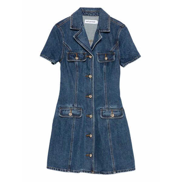 セルフ・ポートレイト レディース ワンピース トップス Button-fastening denim dress Blue|asty