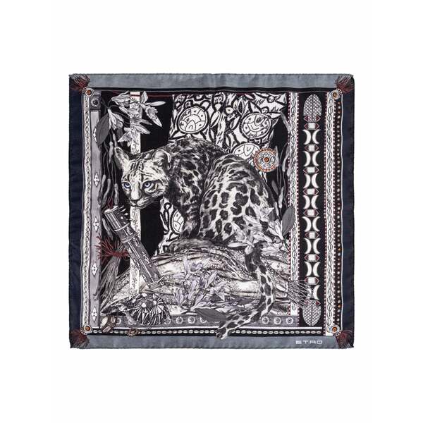 エトロ メンズ えり巻き・袈裟・えり巻き 添え物 Floral animal print scarf Black