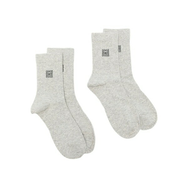 トーテム レディース ソックス アンダー御召しもの Monogram-embroidered socks (pack of two) Grey