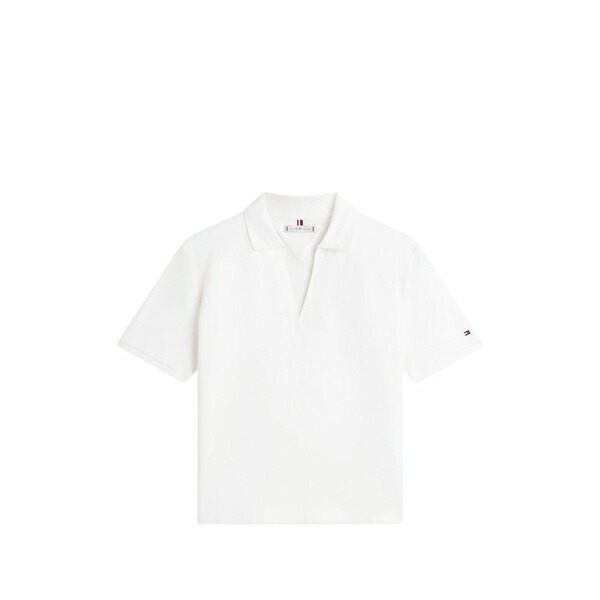 トミー ヒルフィガー レディース ポロシャツ トップス V-neck short-sleeve polo shirt White|asty