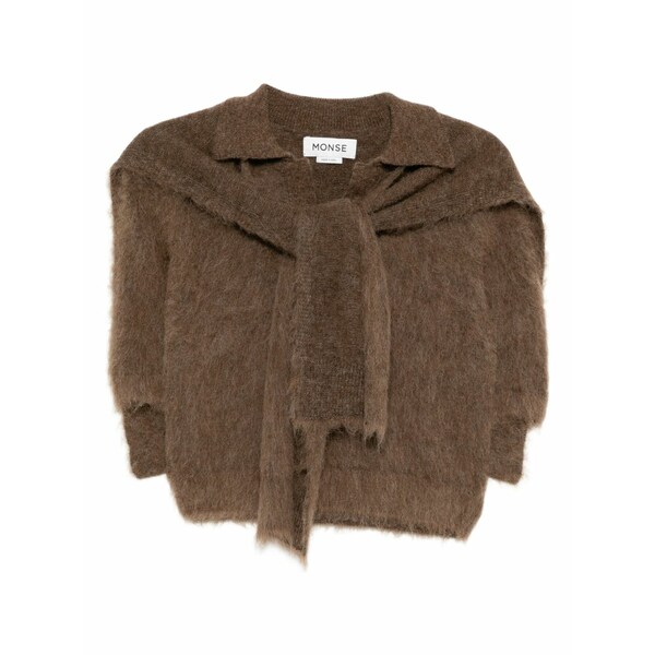 モンス  レディース 編み物\u0026スウェーター アウター Knitted scarf top Brown