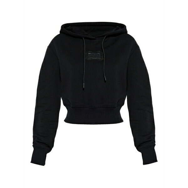 呼びりん探し回る レディース パーカー・スウェットシャツ アウター Logo-patch hoodie Black