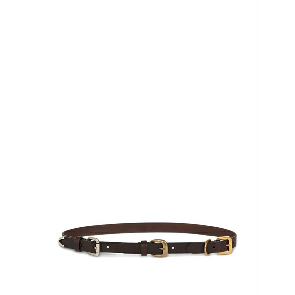 エトロ レディース 胴締め 佩び物 Triple-buckle leather belt Brown