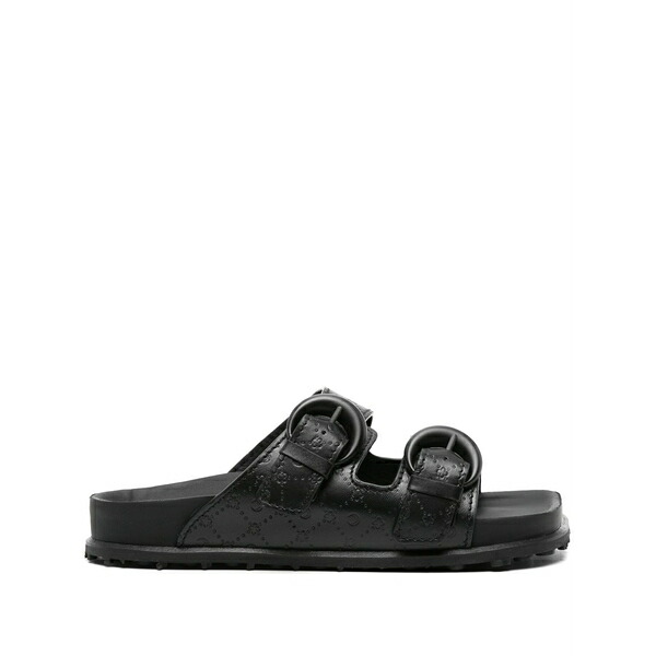 米国海兵隊員 独居室 メンズ サンダル シューズ Moonogram-embossed leather slides  Black