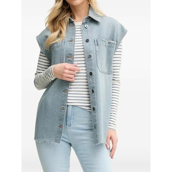リビアナコンティ レディース ジャケット&ブルゾン アウター Frayed-details denim vest Blue|asty