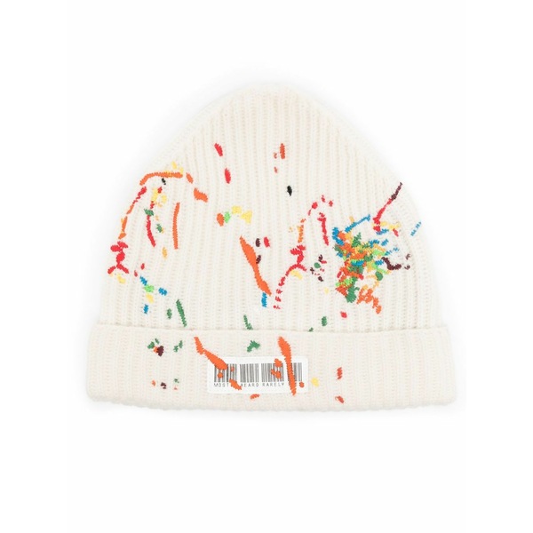 ミストリーハードレアリシーン メンズ かぶり笠 付属品 Barcode-detail embroidered beanie White