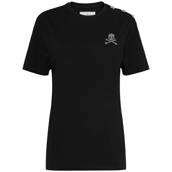 フィリップ飾り気の無い レディース プルオーバー トップス Skull-embellished cotton t-shirt Black