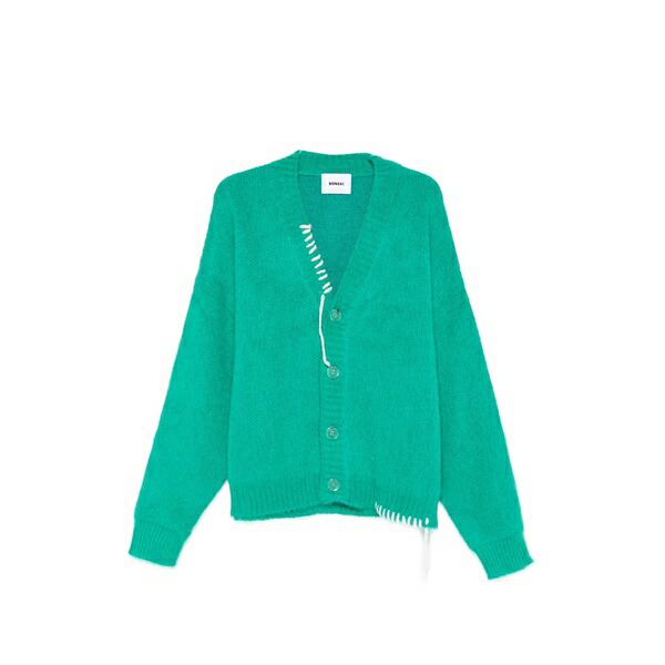 ボン犀 メンズ ジレー アウター V-neck oversized cardigan Green