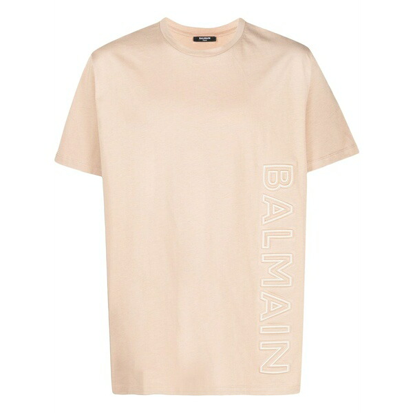 バルマン メンズ Tシャツ トップス Logo-embossed cotton t-shirt Neutrals｜asty