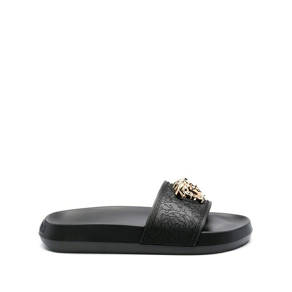 ヴェルサーチ レディース サンダル シューズ Palazzo medusa-plaque slides Black｜asty