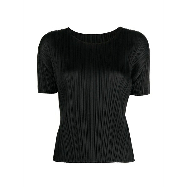 プリーツ プリーズ イッセイ ミヤケ レディース Tシャツ トップス Micro-pleated t-shirt Black｜asty