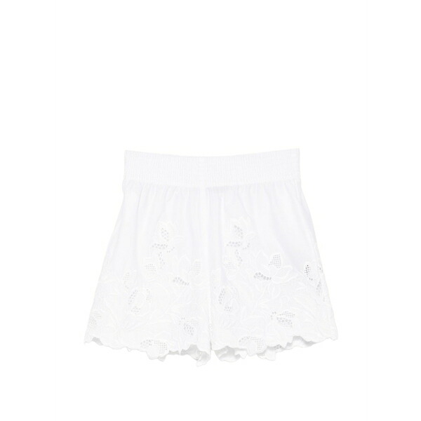 エルマンノ シェルヴィーノ レディース カジュアルパンツ ボトムス Broderie-anglaise scalloped-hem shorts White|asty