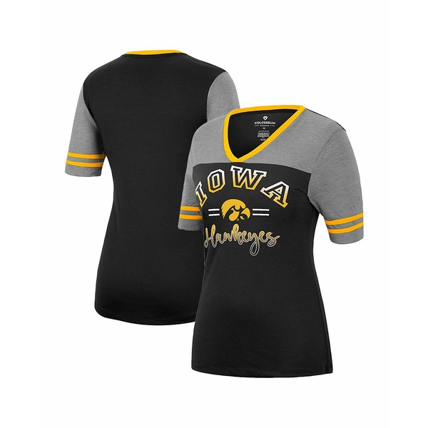 モデル着用＆注目アイテム コロシアム レディース Tシャツ トップス Women's Black Iowa Hawkeyes Joanna Tie  Front Long Sleeve T-shirt