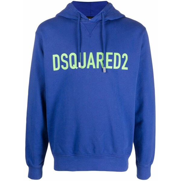 ディースクエアード メンズ パーカー・スウェットシャツ アウター Logo-print cotton hoodie Blue｜asty