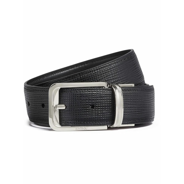 ゼニア メンズ 三尺帯 付属物 Leather engraved logo belt Black