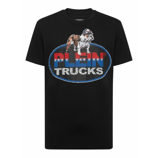 フィリッププレイン メンズ Tシャツ トップス Graphic bulldog-print t-shirt Black｜asty