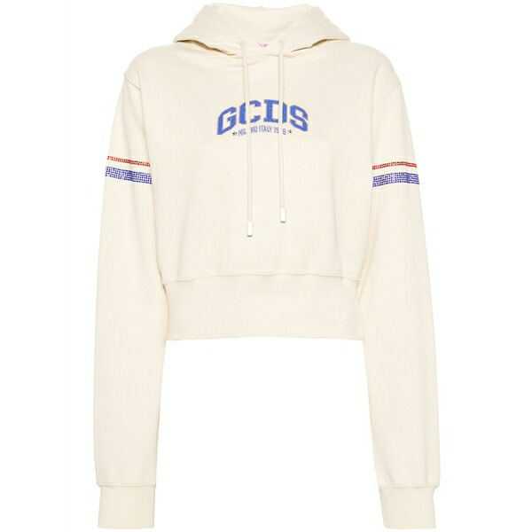 ジーシーディーエス レディース パーカー・スウェットシャツ アウター Crystal-embellished cropped hoodie Neutrals