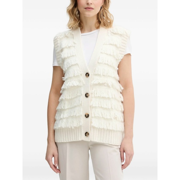 シスレー レディース ジャケット＆ブルゾン アウター Fringed buttoned waistcoat White｜asty