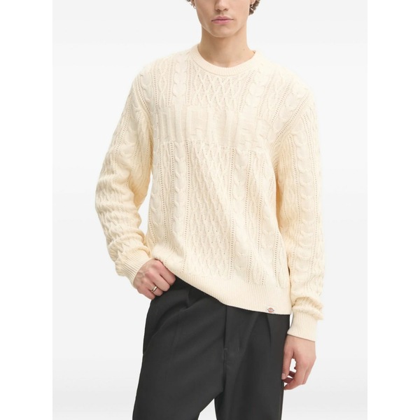 ディッキーズ メンズ 編み物\u0026プルオーバー アウター Cable-knit crew-neck sweater White