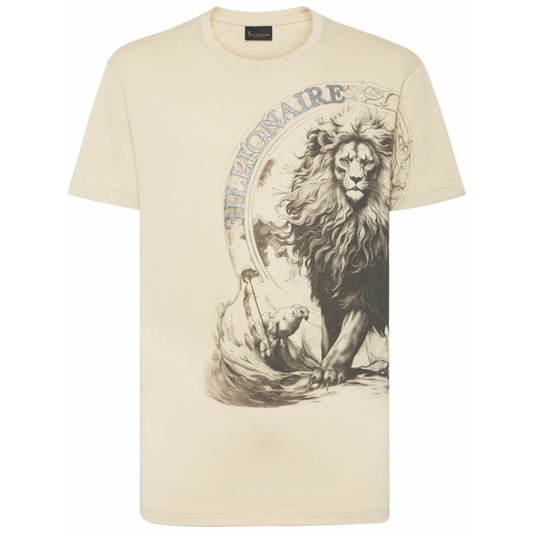ビリオネア メンズ ティーシャツ トップス Lion-print t-shirt Neutrals Tシャツ・カットソー-メンズファッション