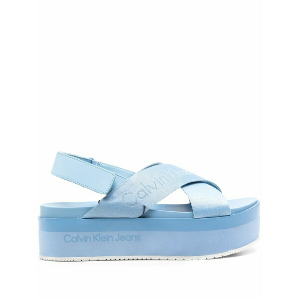 カルバンクライン レディース サンダル シューズ 55mm logo-jacquard flatform sandals Blue｜asty 27,936円