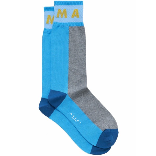 マルニ レディース ソックス アンダー御召しもの Logo-intarsia colour-block socks  Grey