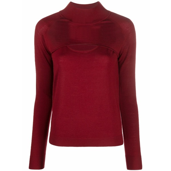 パトリツィア ペペ レディース プルオーバー トップス Long-sleeved cut-out wool t-shirt Red