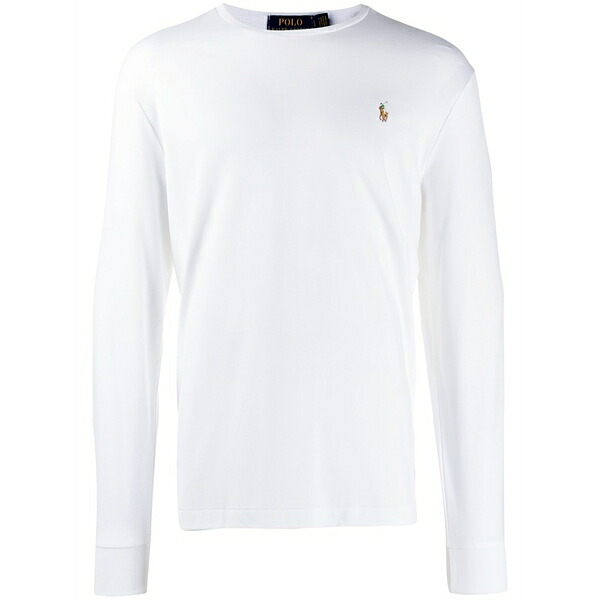 ラルフローレン メンズ プルオーバー トップス Logo-embroidered long-sleeve t-shirt White