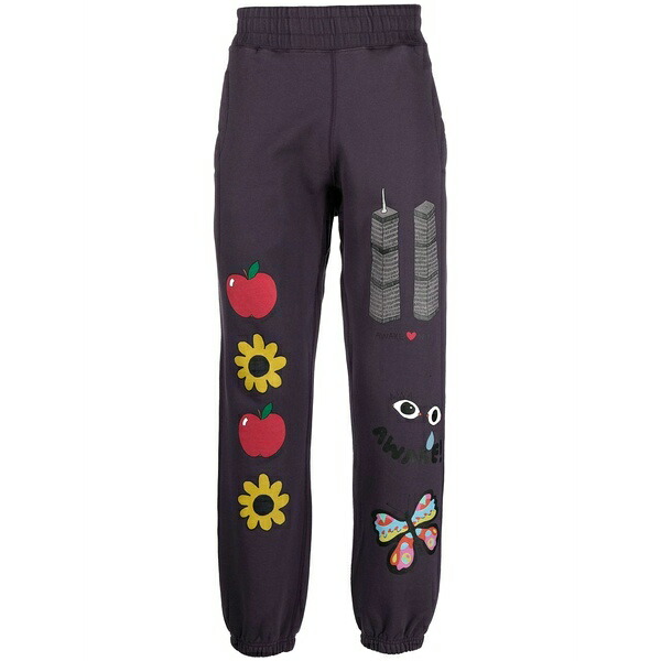 アウェイクニューヨーク メンズ カジュアルパンツ ボトムス Graphic-print elasticated track-pants Purple｜asty