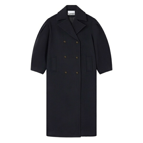 ガニー レディース 厚地の外套 アウター Balloon-sleeves double-breasted coat Blue