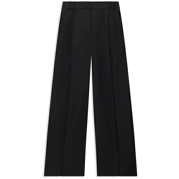 アナザー トゥモロー レディース カジュアルパンツ ボトムス Wide-leg pleated linen trousers Black|asty