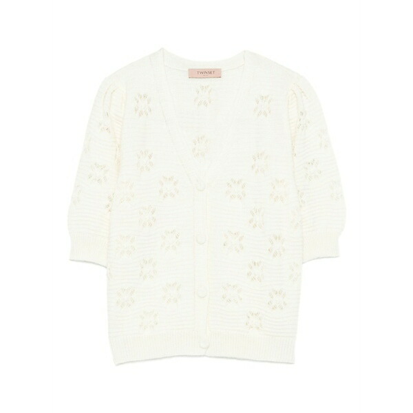 ツイン仕掛ける レディース ジレー アウター Floral-pattern button-down cardigan White
