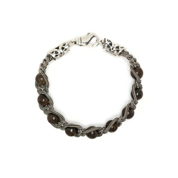 エマニュエレ ビコッキ メンズ ブレスレット・バングル・アンクレット 付属物 Tiger eye beaded bracelet Silver