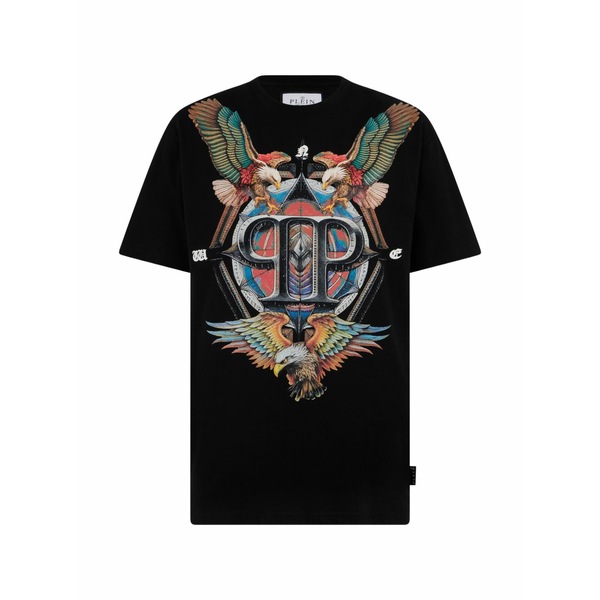 フィリップ飾り気の無い メンズ ティーシャツ トップス Printed round-neck t-shirt Black Tシャツ・カットソー-トップス
