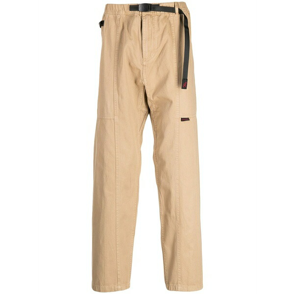 グラミチ メンズ 心地よいズボン下 ボトムス Belted straight-leg trousers Brown